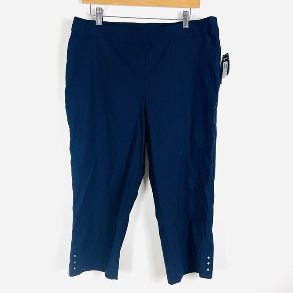 Counterparts Women 16 Navy Capris Slimming Stretchy Pull On Pants Stud Accents - Picture 1 of 8